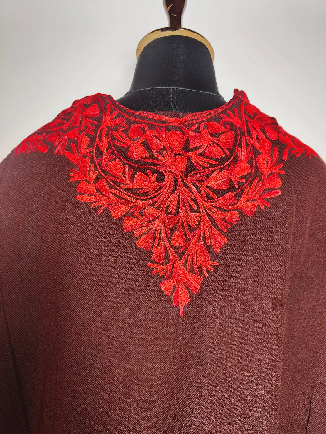 Behtreen Brown Pheran with Front Back Aari Work in Cashmilon Wool - Image 4