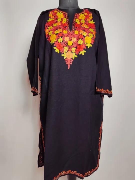 Badaamposh Black Pheran in Cashmilon Wool with Aari Embroidery