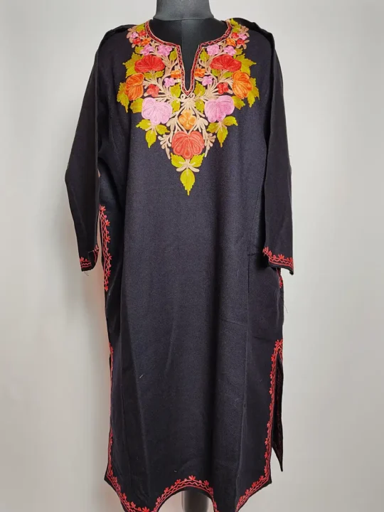 Sadabahar Black Pheran in Cashmilon Wool with Aari Embroidery