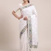 White Georgette Saree with Aari Embroidery Noor