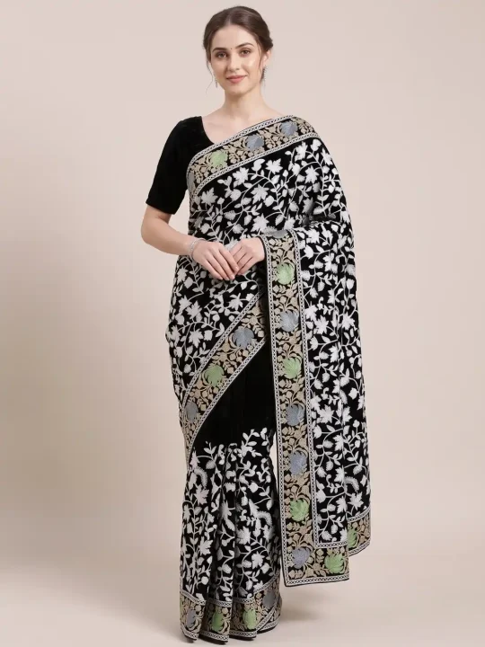 Raqs Georgette Black Saree with Aari Embroidery