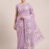 Georgette Rabita Purple Saree with Aari Embroidery