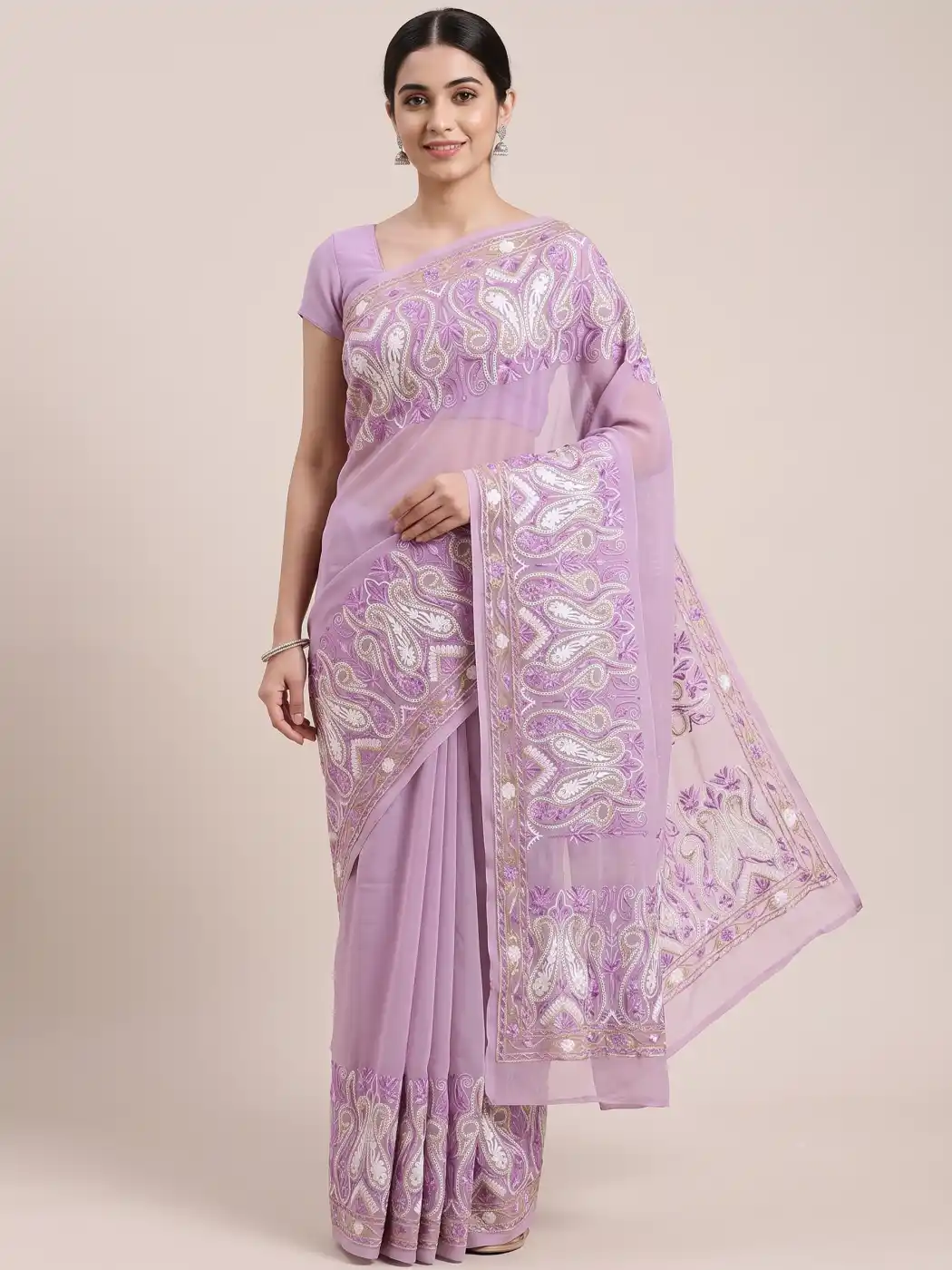 Georgette Rabita Purple Saree with Aari Embroidery