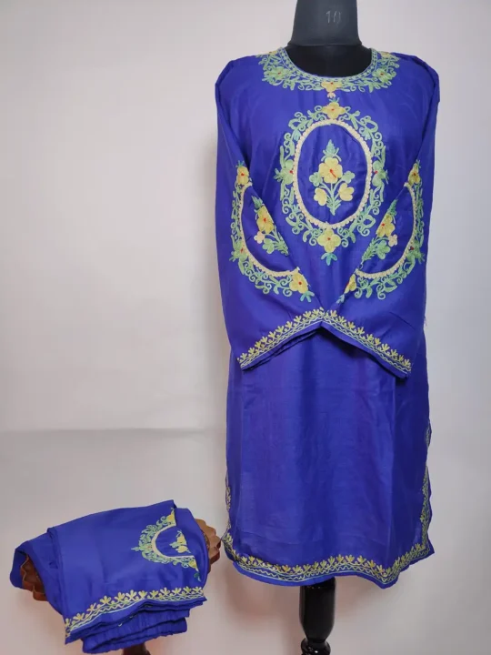 Kashmiri Dark Blue Ruby Cotton Kurta Set with Aari Embroidery