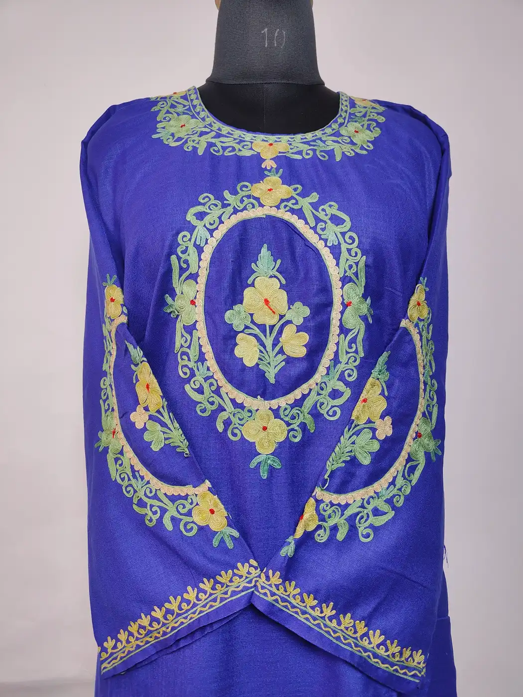 Kashmiri Dark Blue Ruby Cotton Kurta Set with Aari Embroidery - Image 2