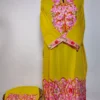 Yellow Long Summer Cool Cotton Kurti Set with Aari Work Zareen