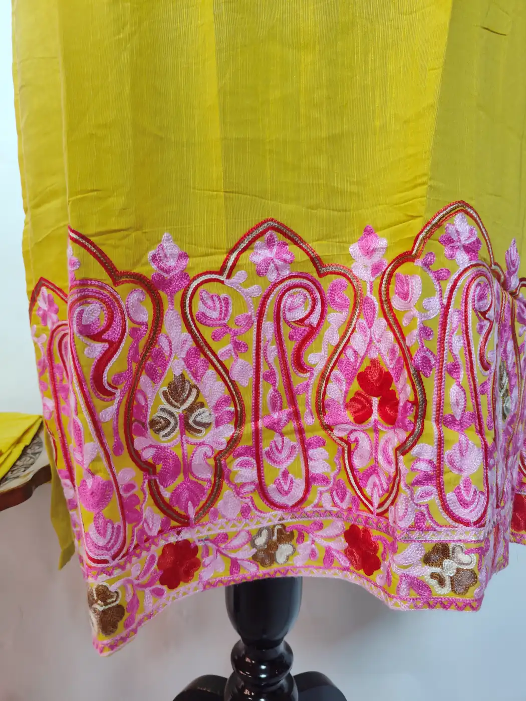 Yellow Long Summer Cool Cotton Kurti Set with Aari Work Zareen - Image 3