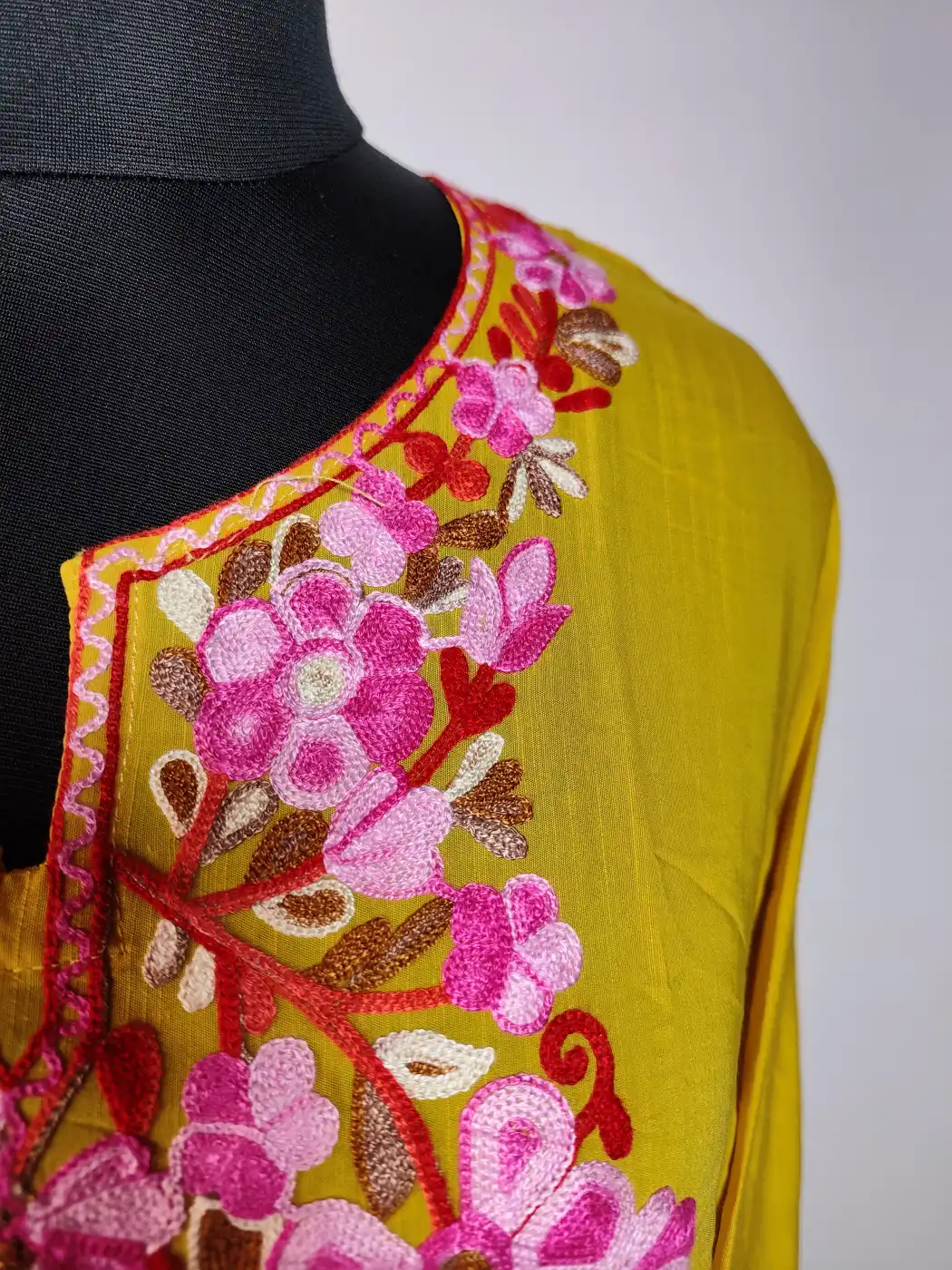 Yellow Long Summer Cool Cotton Kurti Set with Aari Work Zareen - Image 4