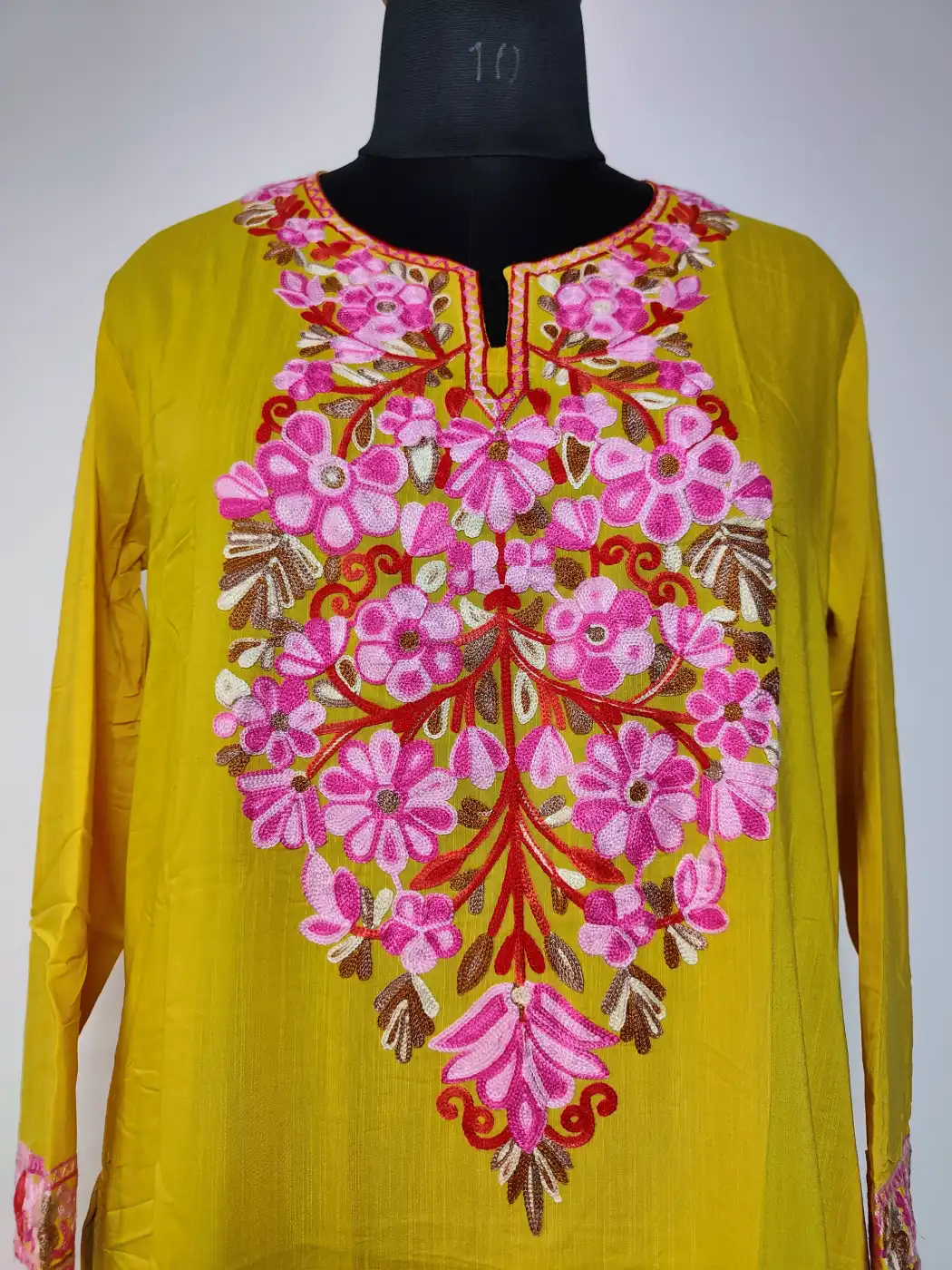 Yellow Long Summer Cool Cotton Kurti Set with Aari Work Zareen - Image 2