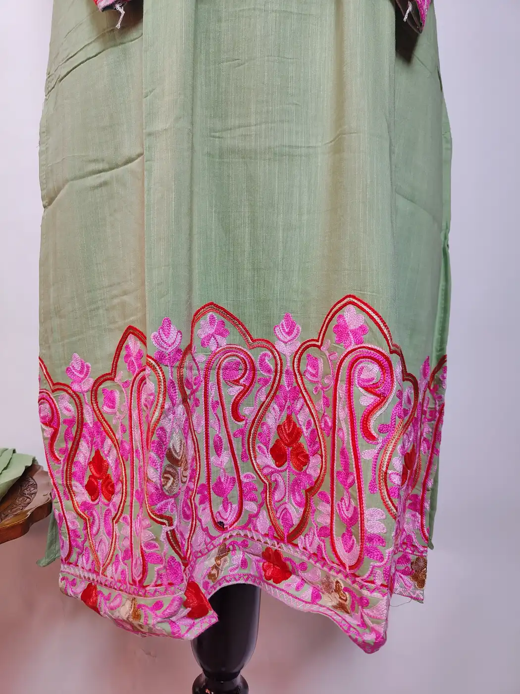 Eman Green Long Summer Cool Cotton Kurti Set with Aari Work - Image 4