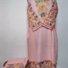 Long Summer Cool Cotton Pink Co-ord Set Sadaf with Sleeve Aari Embroidery