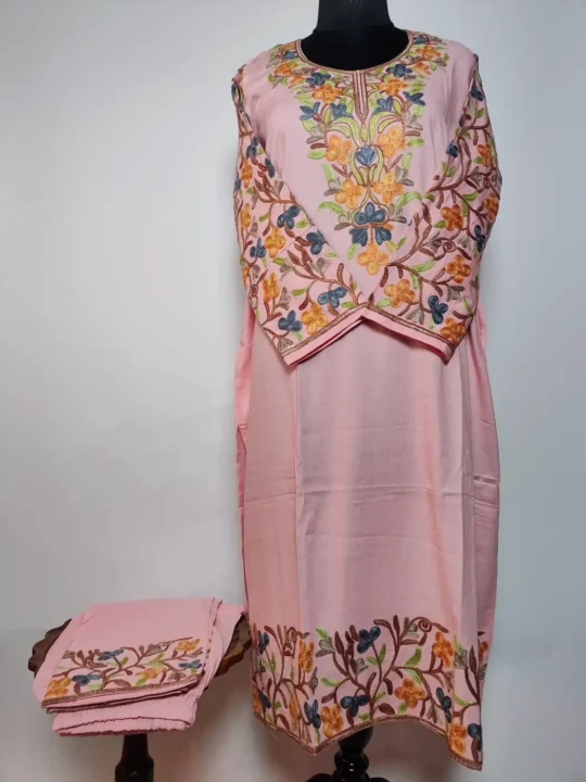 Long Summer Cool Cotton Pink Co-ord Set Sadaf with Sleeve Aari Embroidery