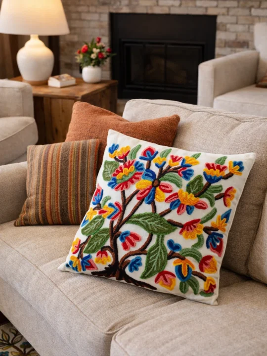 Tree of Life Hand Embroidered Crewel 16×16 Cushion Cover - Set of 2