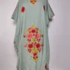 Sea Green Long Crush Cotton Kaftan with Aari Embroidery Gulrukh
