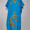 Blue Long Crush Cotton Kaftan with Mehrunisa Aari Embroidery
