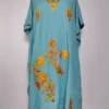 Long Crush Cotton Fiza Sky Blue Kaftan with Aari Embroidery