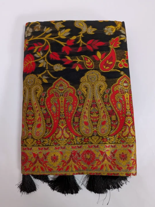 Rang-e-Badaam Black Cotton Silk Mehrunisa Kani Saree with Border Zari Embroidery