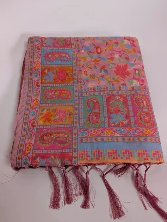 Cotton Silk Pink Kani Saree Rang-e-Chinar with Border Zari Embroidery