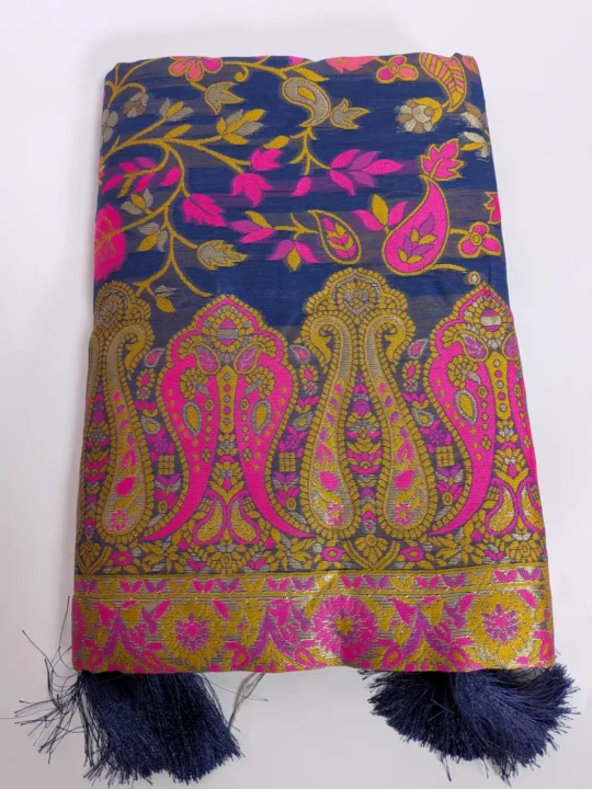 Royal Blue Cotton Silk Kani Saree Rang-e-Badaam