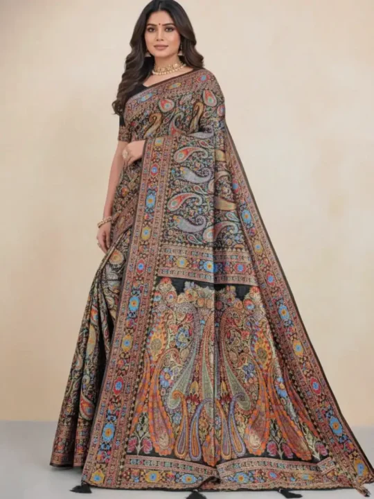 Aafreen Cotton Silk Black Saree with Badami Jamawar Zari Embroidery