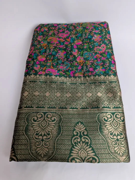 Mehrun Zari Embroidered Green Saree Cotton Silk