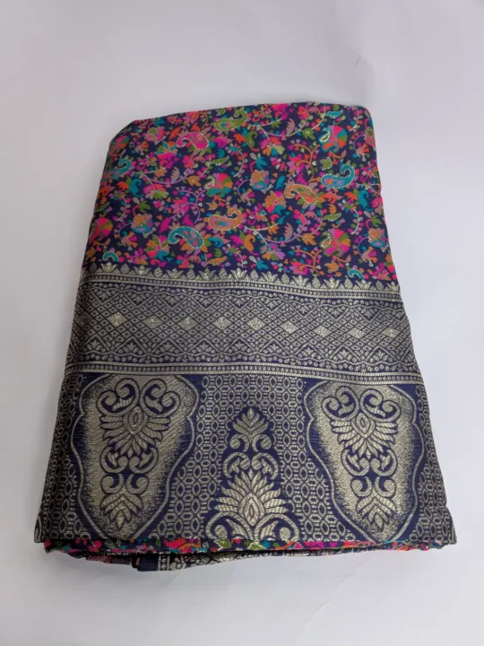 Dark Blue Gulbano Cotton Silk Saree with Zari Embroidery