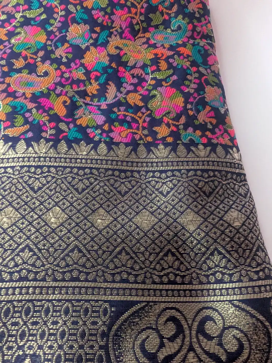 Dark Blue Ayesha Cotton Silk Kani Saree - Image 2
