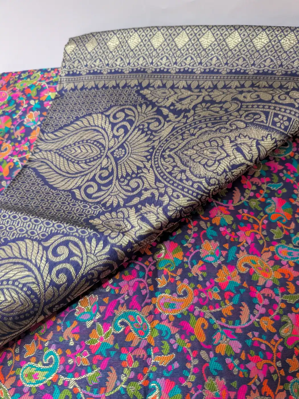 Dark Blue Ayesha Cotton Silk Kani Saree - Image 4