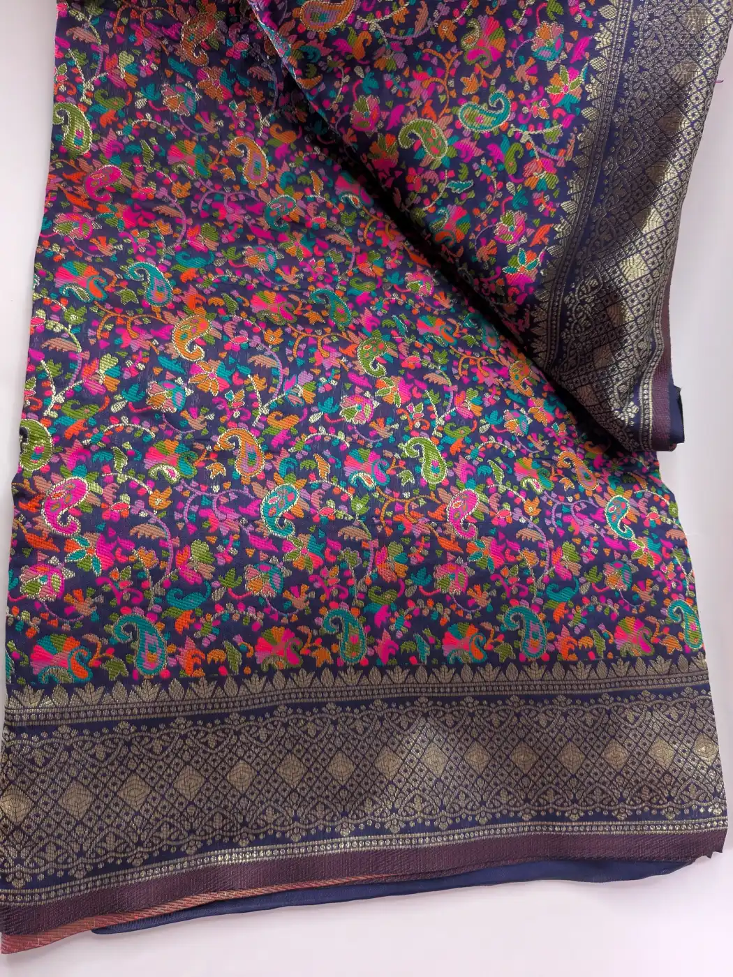 Dark Blue Ayesha Cotton Silk Kani Saree - Image 5