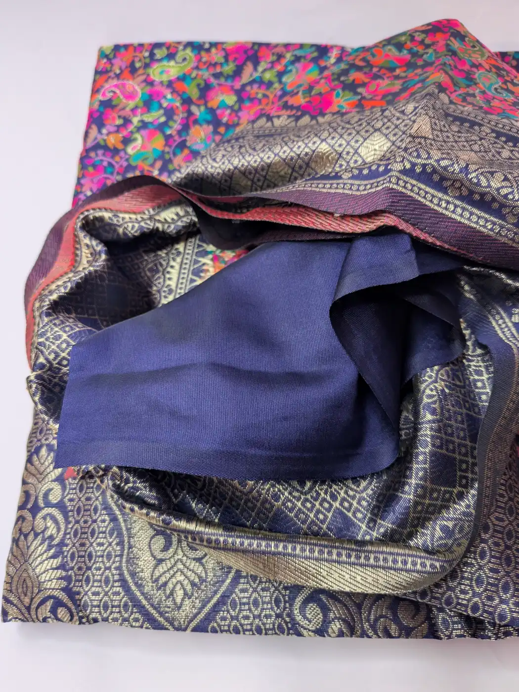 Dark Blue Ayesha Cotton Silk Kani Saree - Image 6