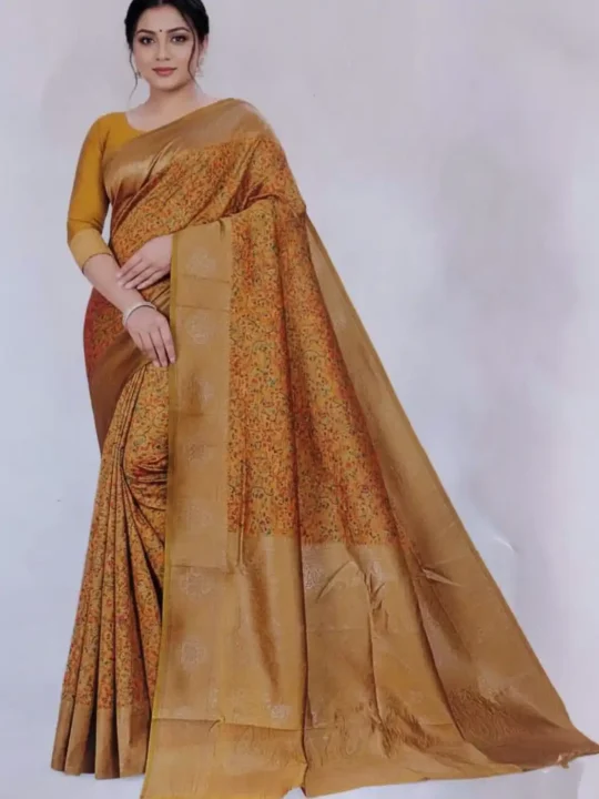 Mustard Cotton Silk Saree with Zari Embroidery Parizad