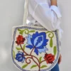 White Kashmiri Oval Shaped Shopping Crewel Bag Hawa