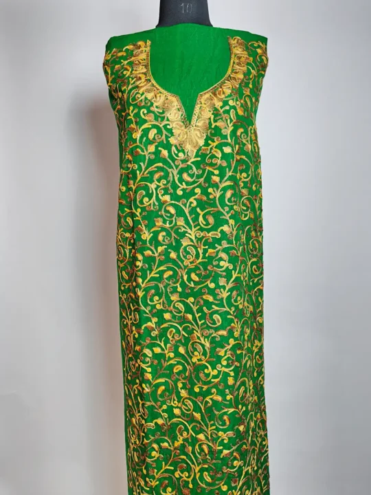 Sana 2pc Dark Green Unstiched Suit in Crush Cotton with Badam All over Jaal Aari Work