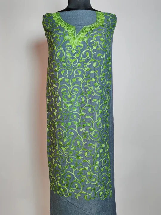 2pc Grey Unstiched Suit Set Naila with Badam All over Jaal Aari Work in Crush Cotton