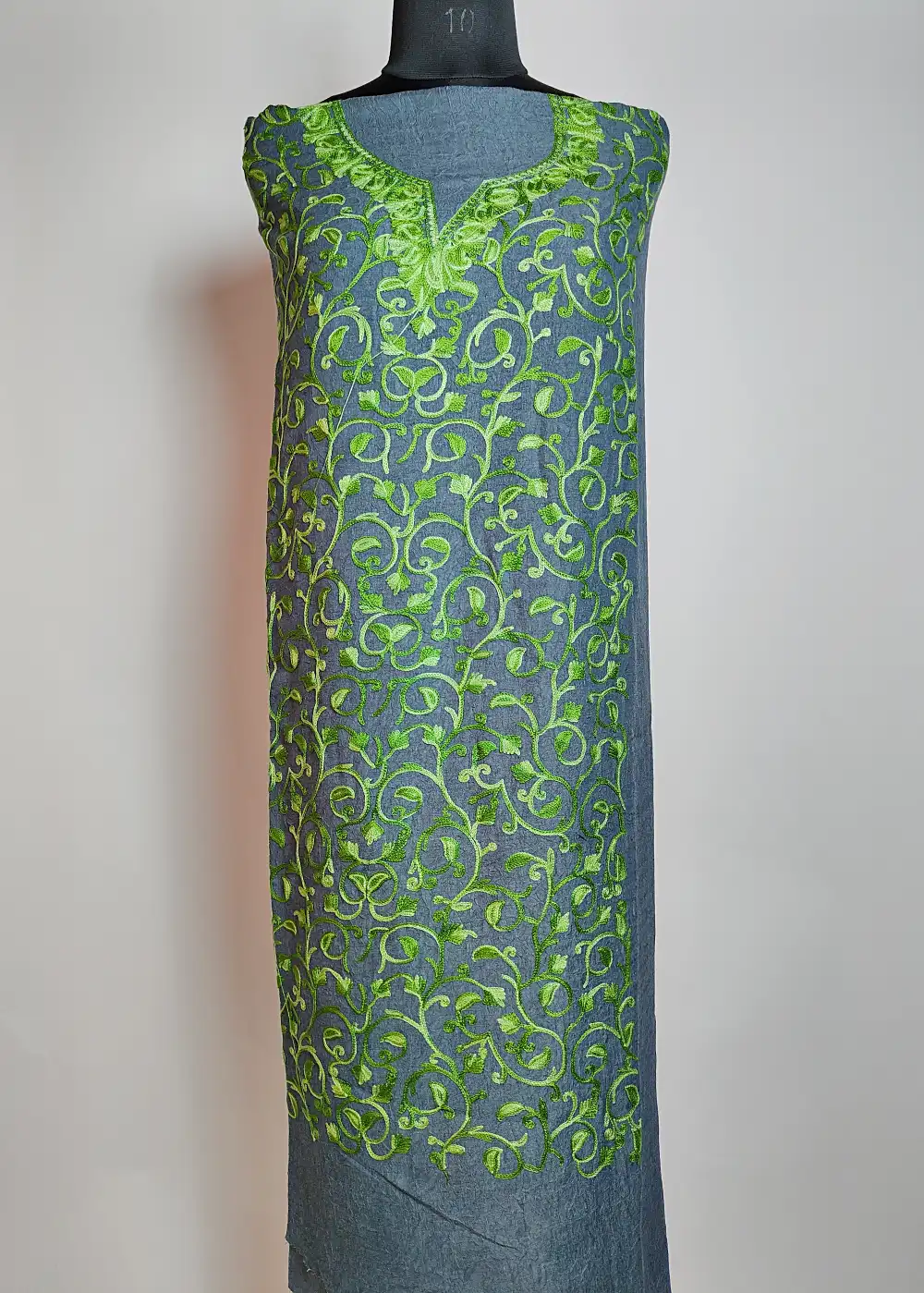 2pc Grey Unstiched Suit Set Naila with Badam All over Jaal Aari Work in Crush Cotton