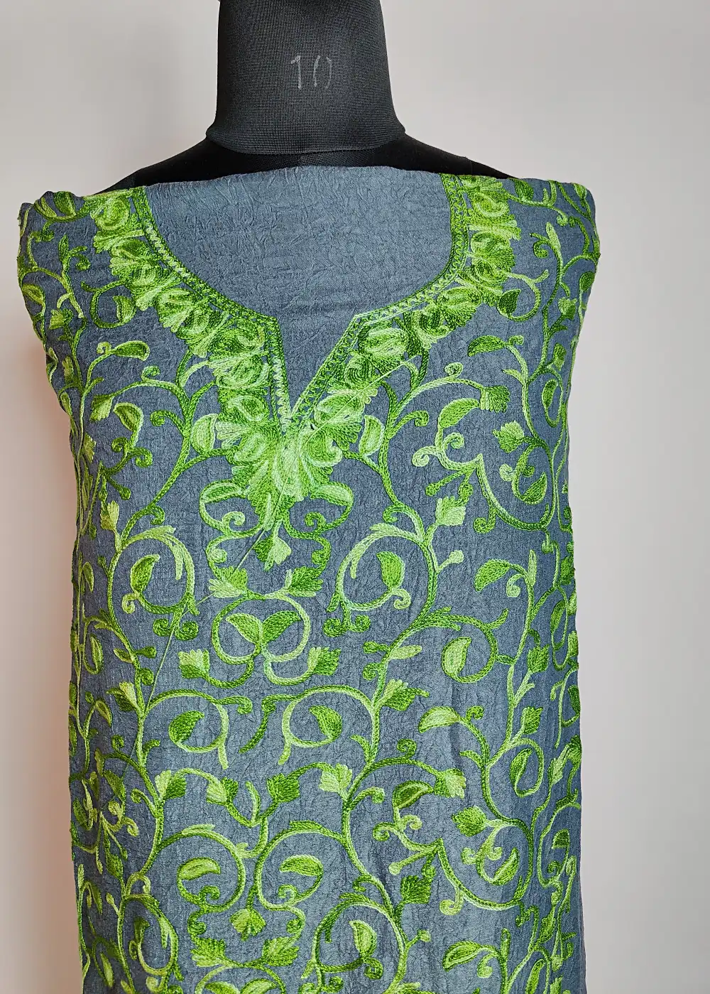 2pc Grey Unstiched Suit Set Naila with Badam All over Jaal Aari Work in Crush Cotton - Image 2