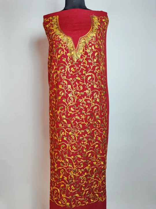 Sadabahar Maroon 2pc Unstiched Suit in Crush Cotton with Badam All over Jaal Aari Embroidery