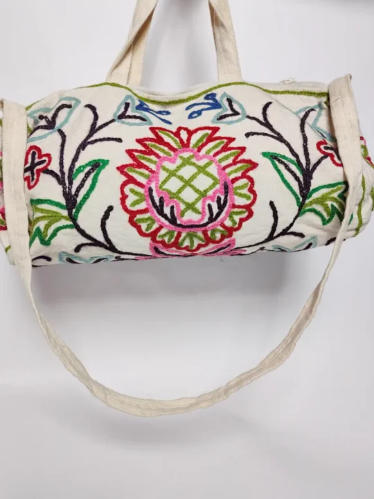 Kashmiri Dholki Duffle Hand/Sling bag with Hand Crewel Embroidery