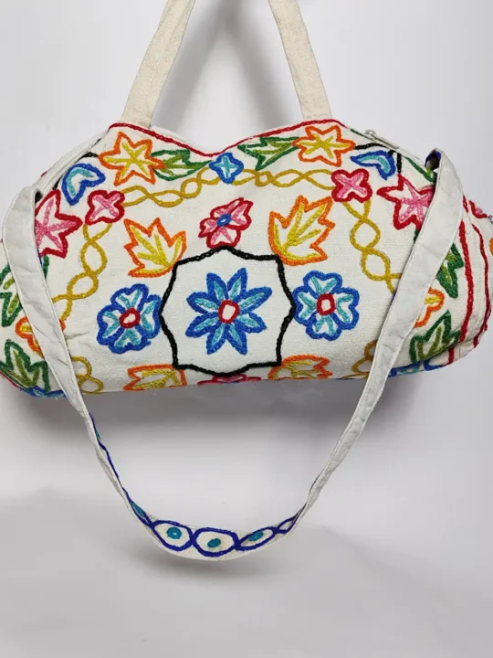 Kashmiri Dholki Gym Hand/Sling bag with Hand Crewel Embroidery