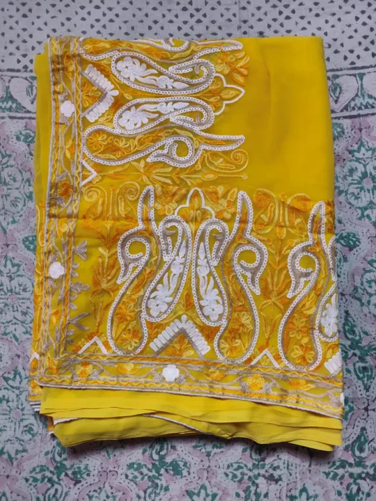 Yellow Naheed Georgette Saree with Aari Work