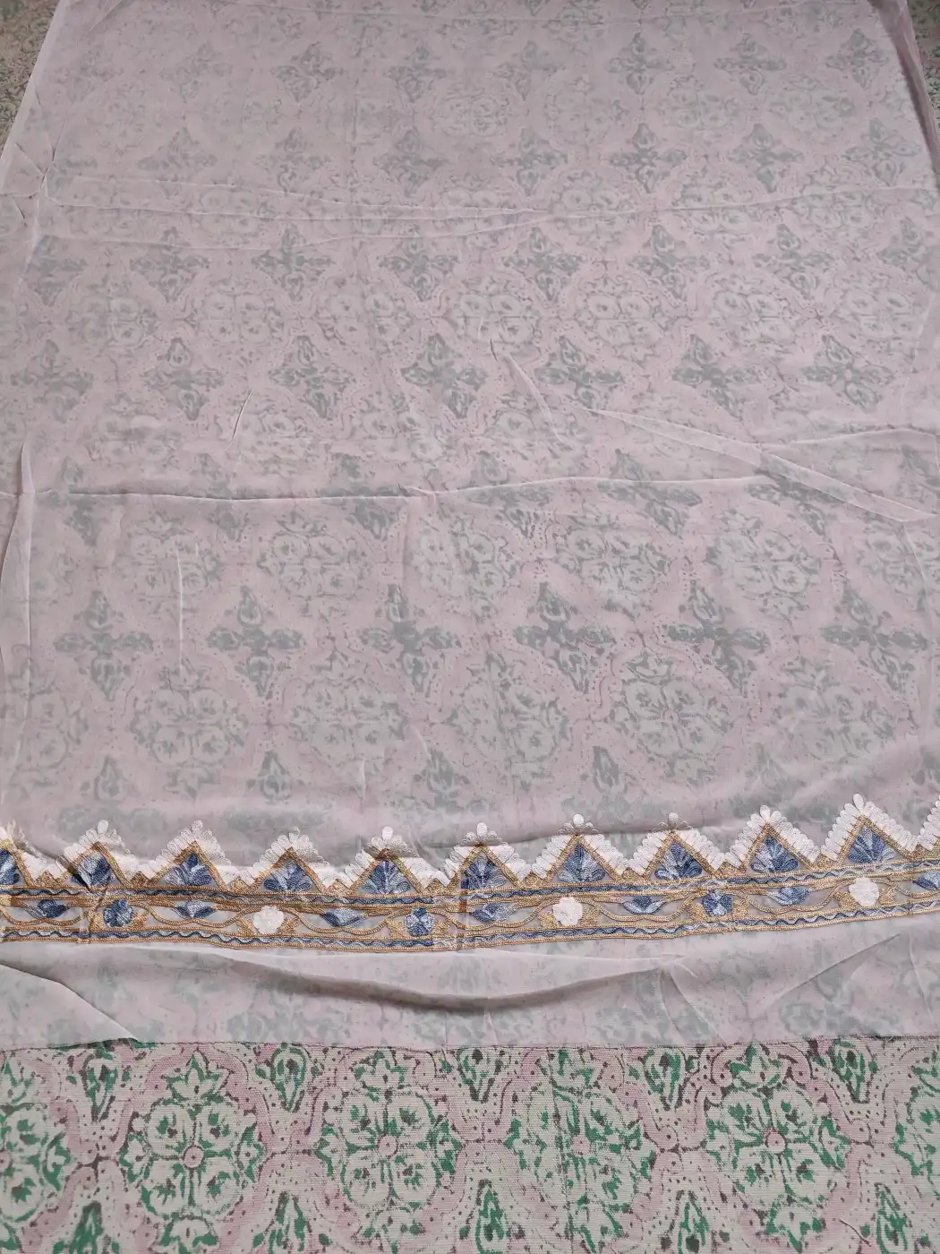 Abeha White Georgette Saree with Aari Work - Image 2