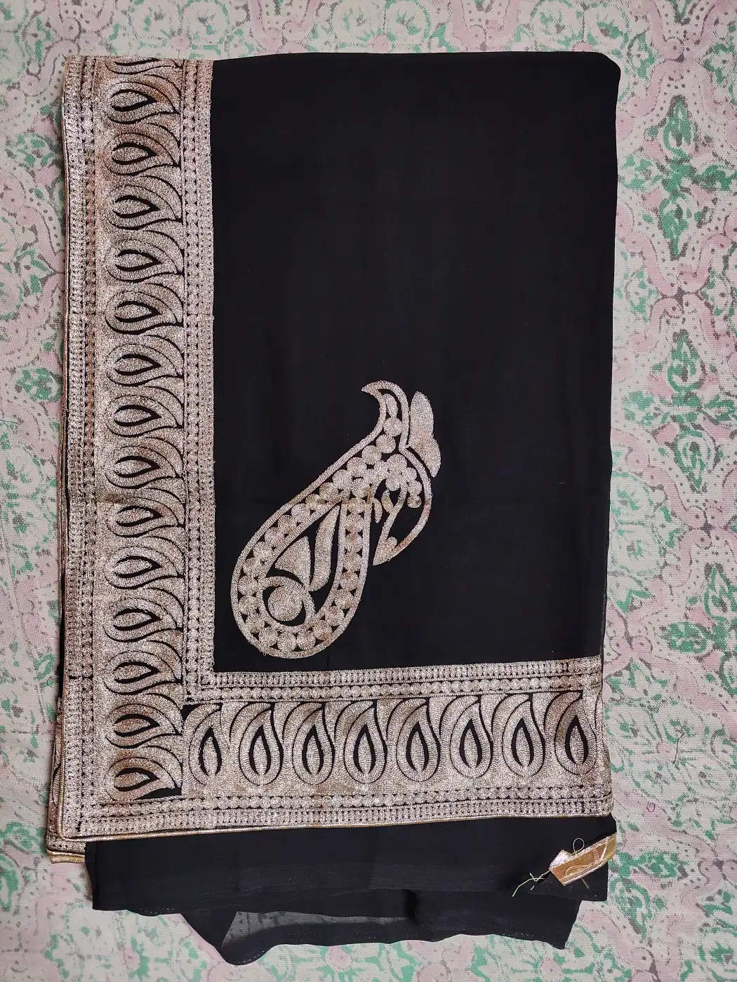 Zulaikha Georgette Zari Tilla Embroidery Black Saree - Image 5