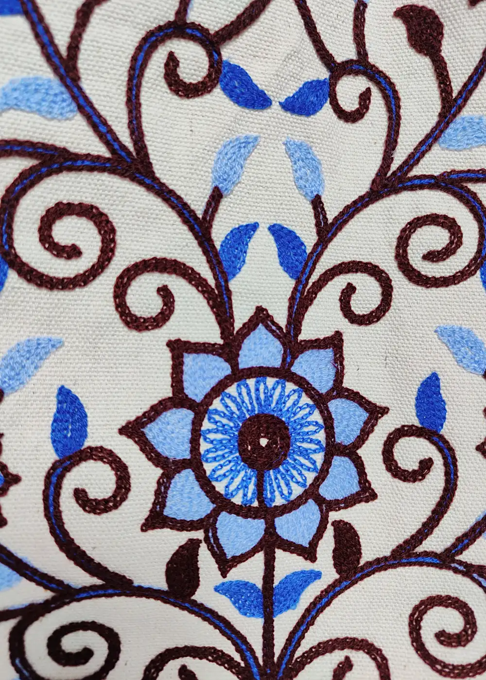 Kashmiri Qudrat White Long Crewel Bag with Handle - Image 2