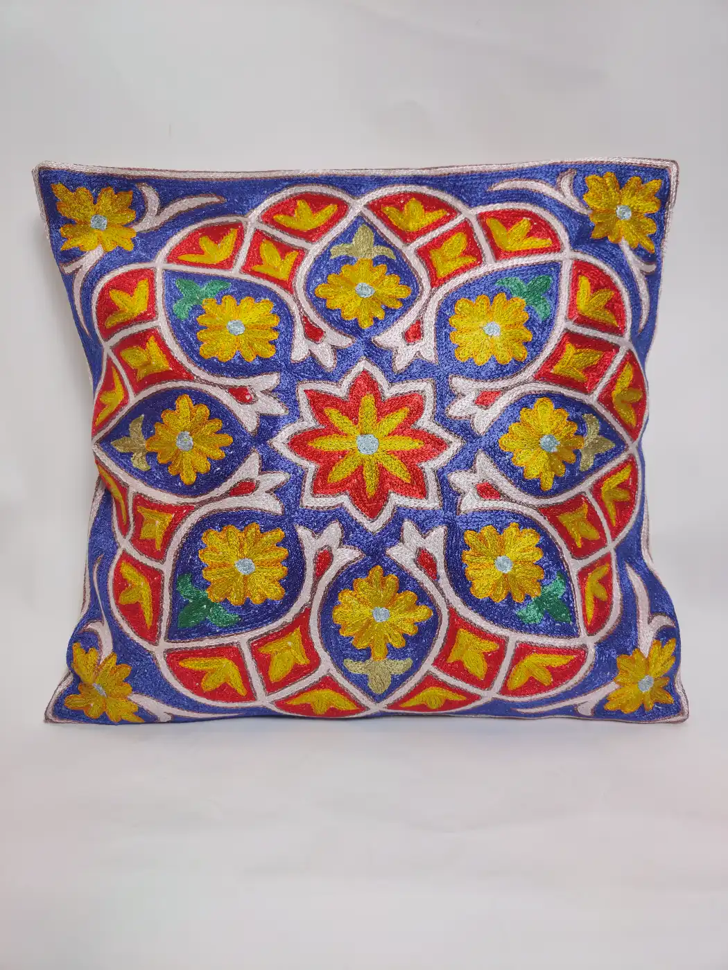 Floral Kashmiri Cushion Covers - Hand Chain Stitch | 16 x 16 | Set of 2