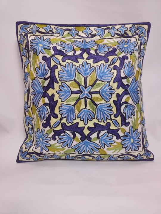 Kashmiri Bloom Cushion Covers  - Hand Chain Stitch | 16 x 16 | Set of 2