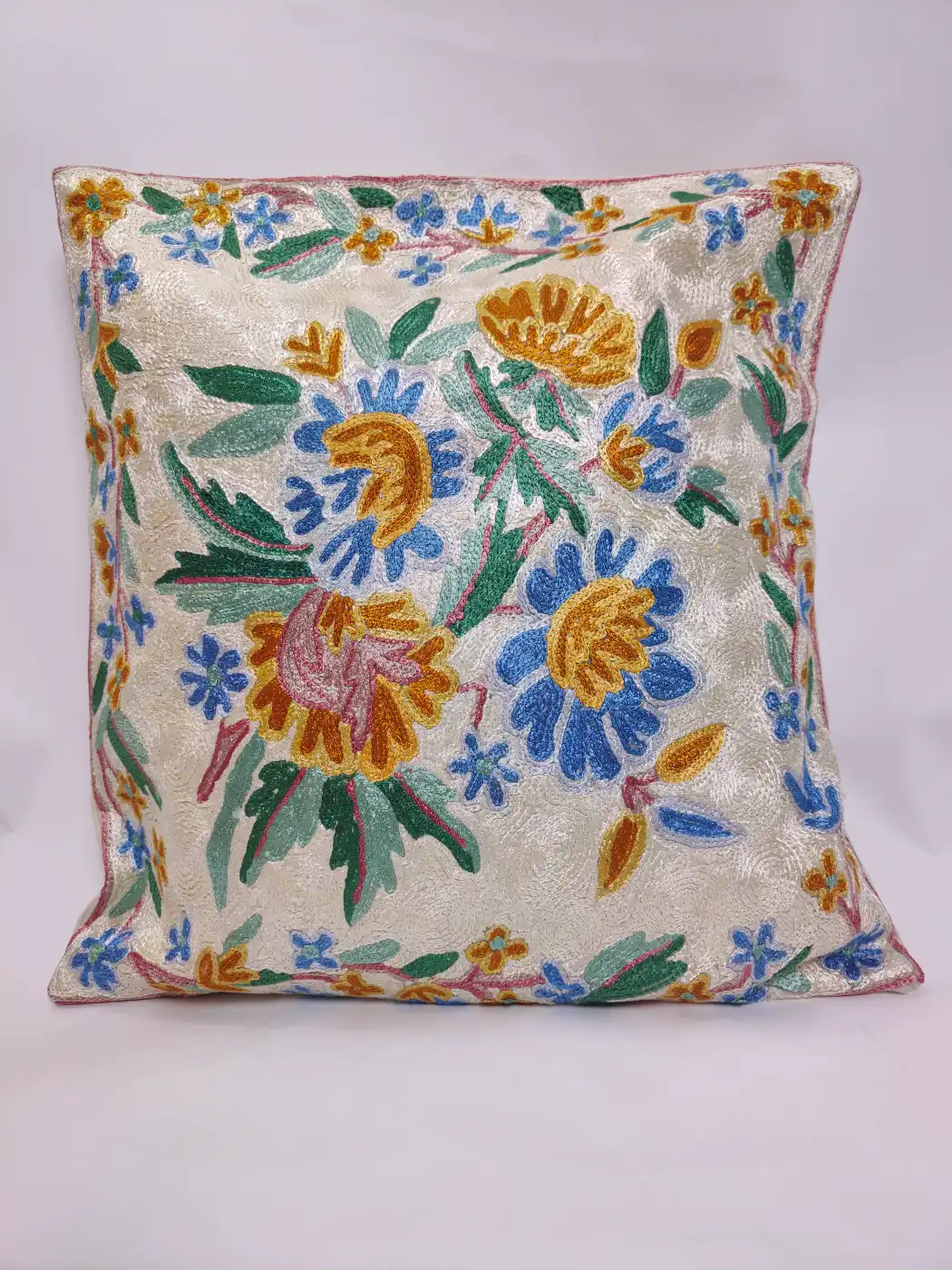 Garden Kashmiri Cushion Covers - Hand Chain Stitch | 16 x 16 | Set of 2