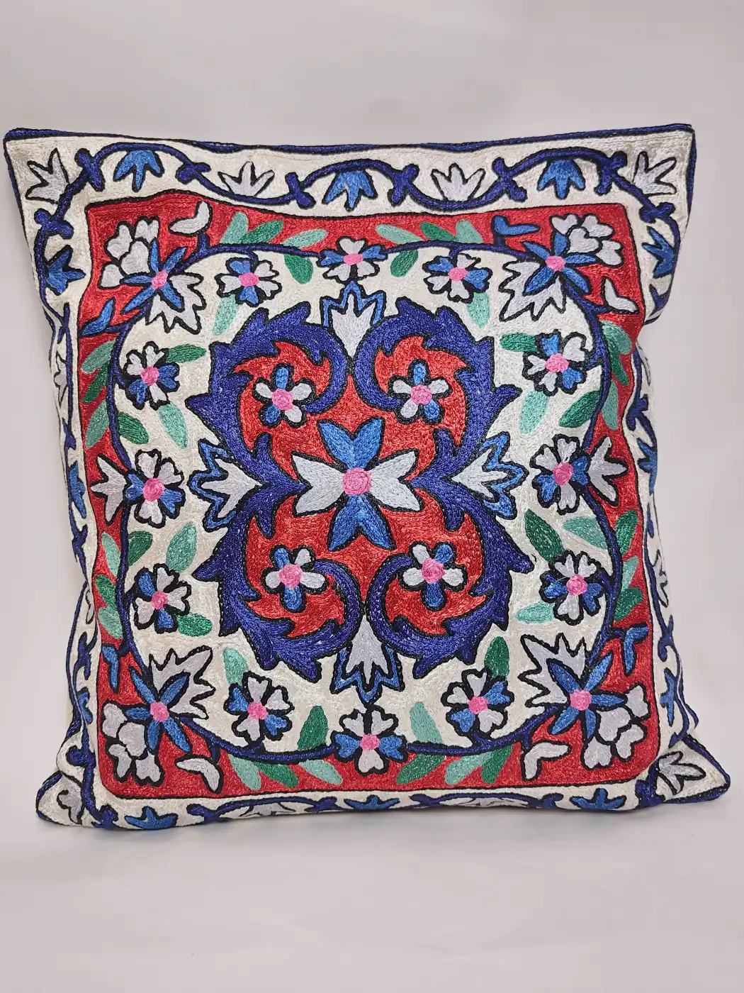Blossom Kashmiri Cushion Covers - Hand Chain Stitch | 16 x 16 | Set of 2