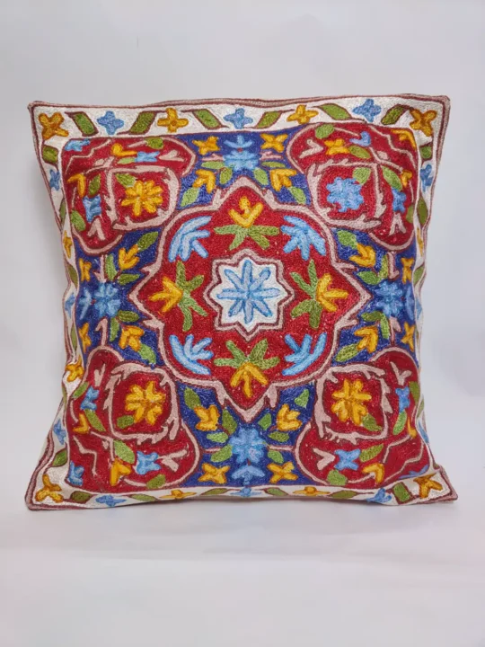 Garden Bliss - Set of 2 - Kashmiri Cushion Covers  - Hand Chain Stitch | 16 x 16