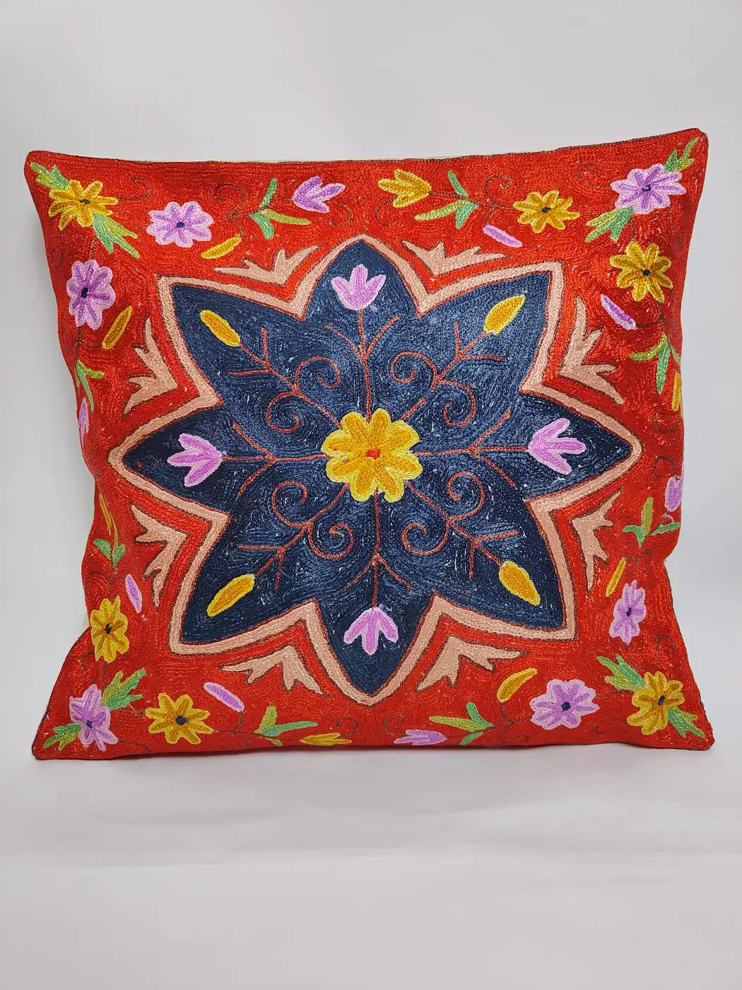 Garden Glow Kashmiri Cushion Covers - Set of 2 - Chain Stitch (16x16)