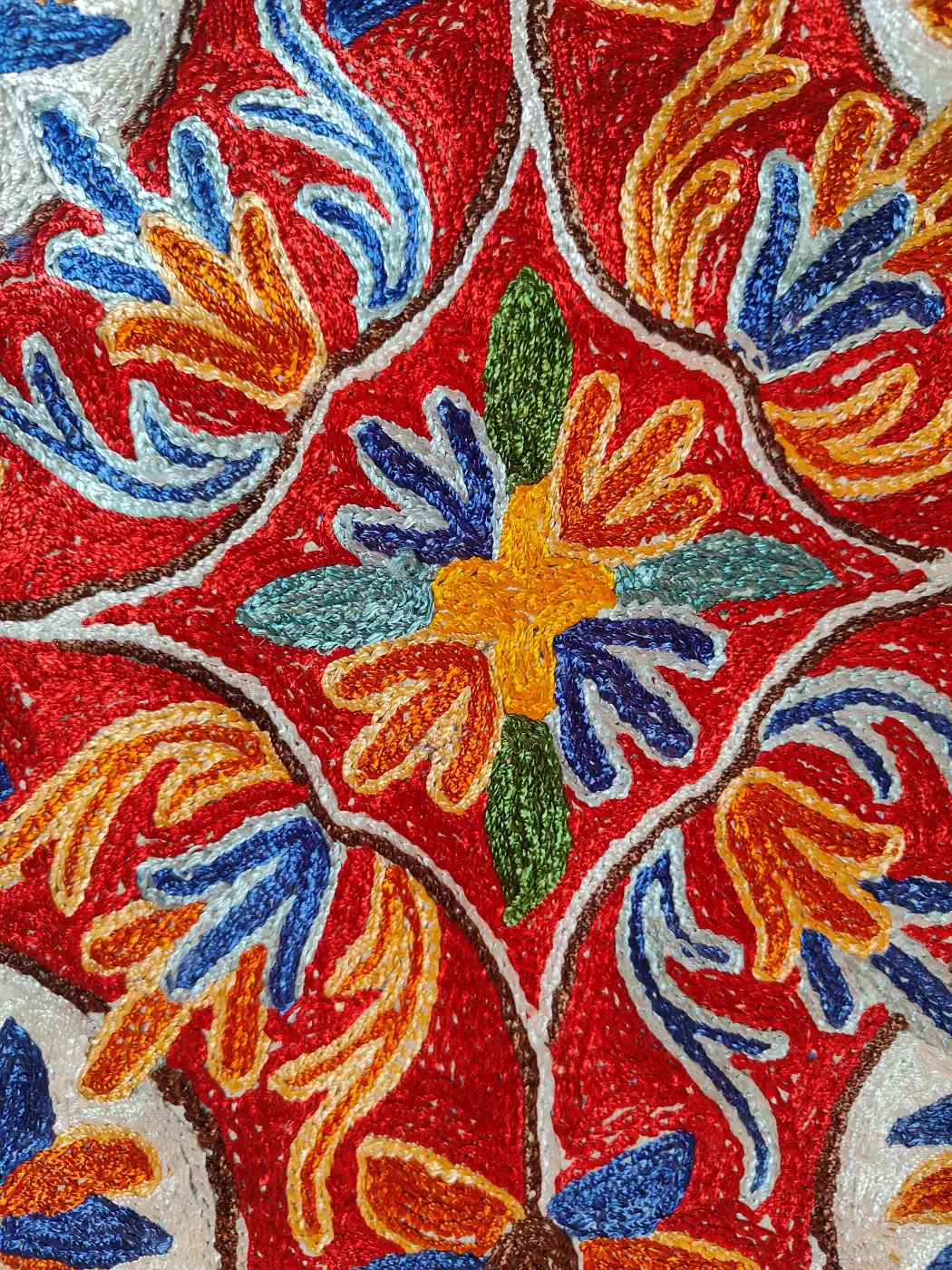 Set of 2 - Kashmiri Cushion Covers - Hand Chain Stitch | 16 x 16 - Blossom Heaven - Image 2